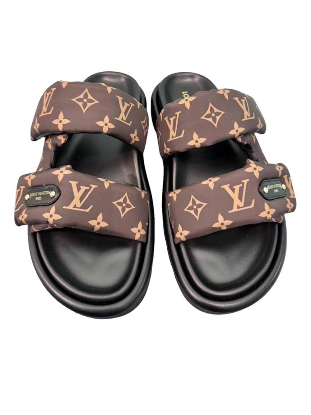 Louis Vuitton Black and Brown Monogram Padded Slide Sandals
